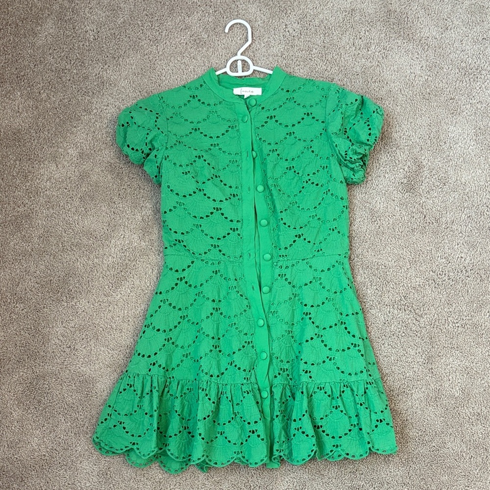 Green Eyelet Mini Dress
